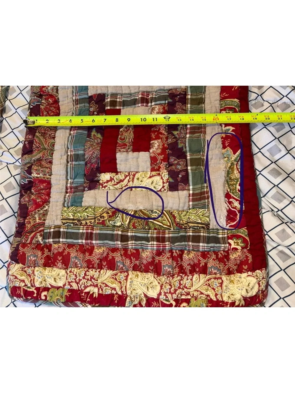 Vintage 2009 Pottery Barn Log Cabin Patchwork Pillow Shams Set of 2 Red Flawed